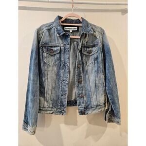 Express Jeans Mens Blue Distressed Denim Trucker Jacket Medium RN55285